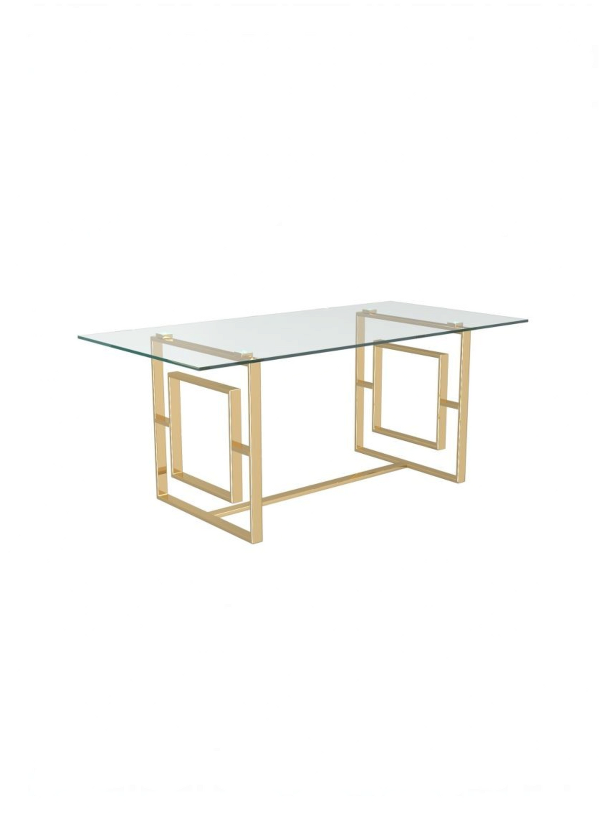 Table de salle à manger TOCO Meubles Teros rectangulaire avec plateau en verre trempé et base géométrique en or poli