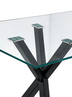 Table de salle à manger Elora TOCO Meubles avec plateau en verre trempé et base géométrique en métal noir mat