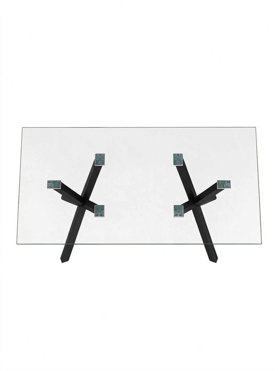 Table de salle à manger rectangulaire Elora par TOCO Meubles avec plateau en verre trempé et base en métal noir mat