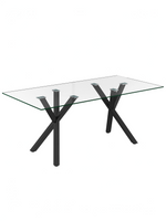 Table de salle à manger TOCO Meubles Elora avec plateau en verre trempé et base géométrique en métal noir mat
