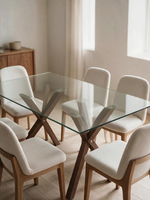 Table de salle à manger Elina TOCO Meubles avec plateau en verre trempé et base géométrique effet noyer