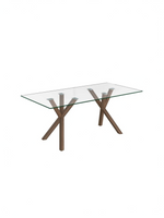 Table de salle à manger TOCO Meubles Elina avec plateau en verre trempé et base géométrique en métal fini noyer