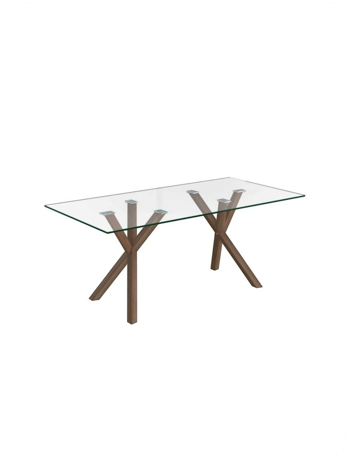 Table de salle à manger TOCO Meubles Elina avec plateau en verre trempé et base géométrique en métal fini noyer