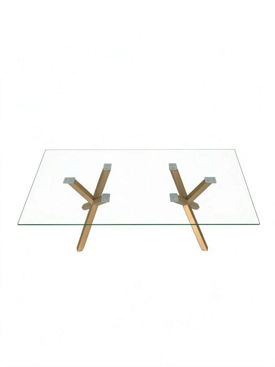 Table de salle à manger Elena par TOCO Meubles avec plateau en verre trempé et base géométrique en métal or vieilli