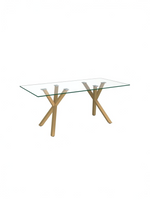 Table de salle à manger Elena TOCO Meubles avec plateau en verre trempé et base géométrique en métal or vieilli