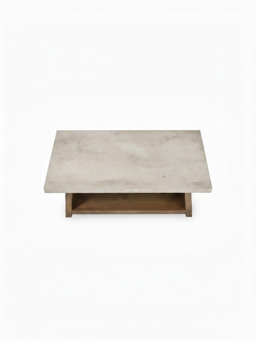 Table de salon rectangulaire Brenda par TOCO Meubles avec plateau en béton gris et base en bois naturel