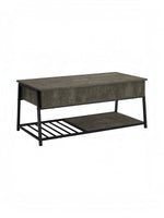 Table de salon Rania TOCO Meubles avec plateau relevable, fini gris béton et structure en métal noir