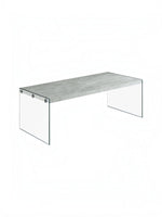 Table de salon Zaki TOCO Meubles avec plateau effet béton gris et pieds en verre trempé transparent