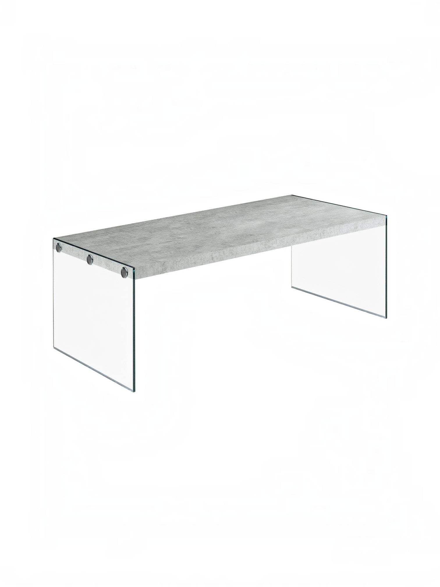 Table de salon Zaki TOCO Meubles avec plateau effet béton gris et pieds en verre trempé transparent