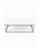 Table de salon Minato TOCO Meubles avec plateau blanc rectangulaire et structure en métal chromé moderne
