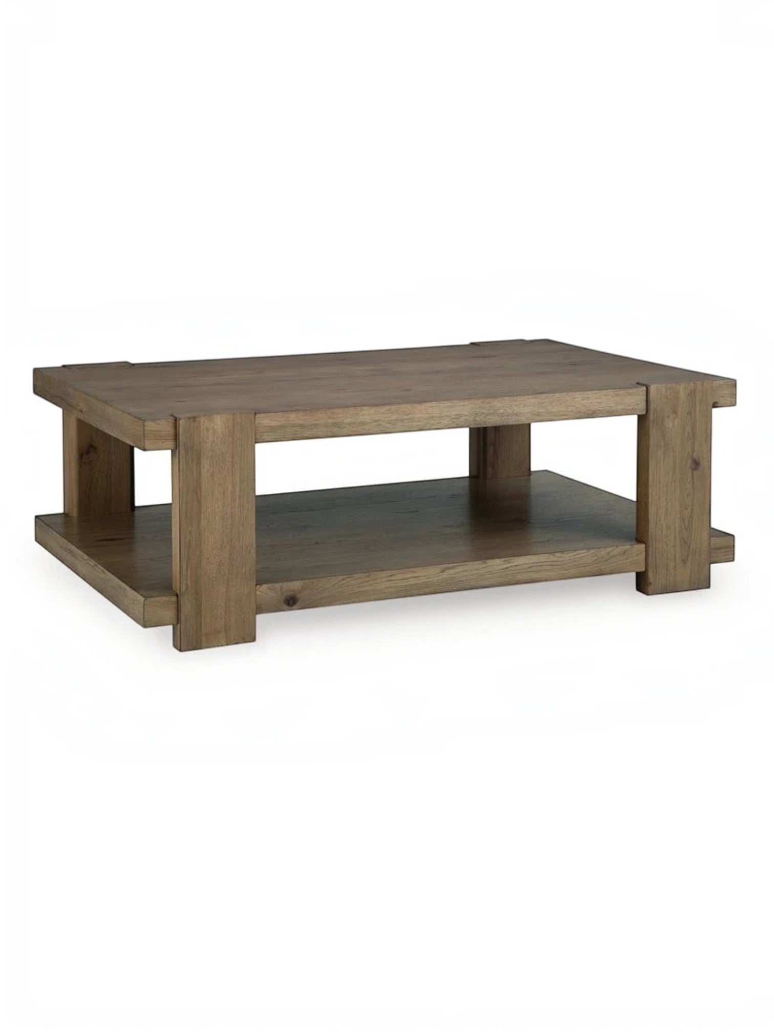 Table de salon rectangulaire Flano en bois brun clair avec étagère inférieure, style rustique par TOCO Meubles