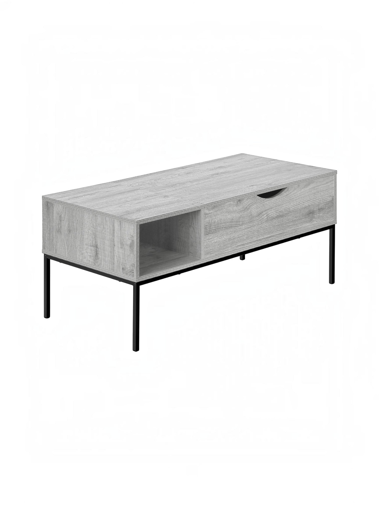 Table de salon Katia TOCO Meubles en bois gris avec tiroir et pieds en métal noir