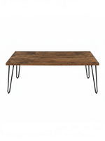Table de salon rectangulaire TOCO Meubles Kellson avec plateau effet bois et pieds en métal noir style épingle