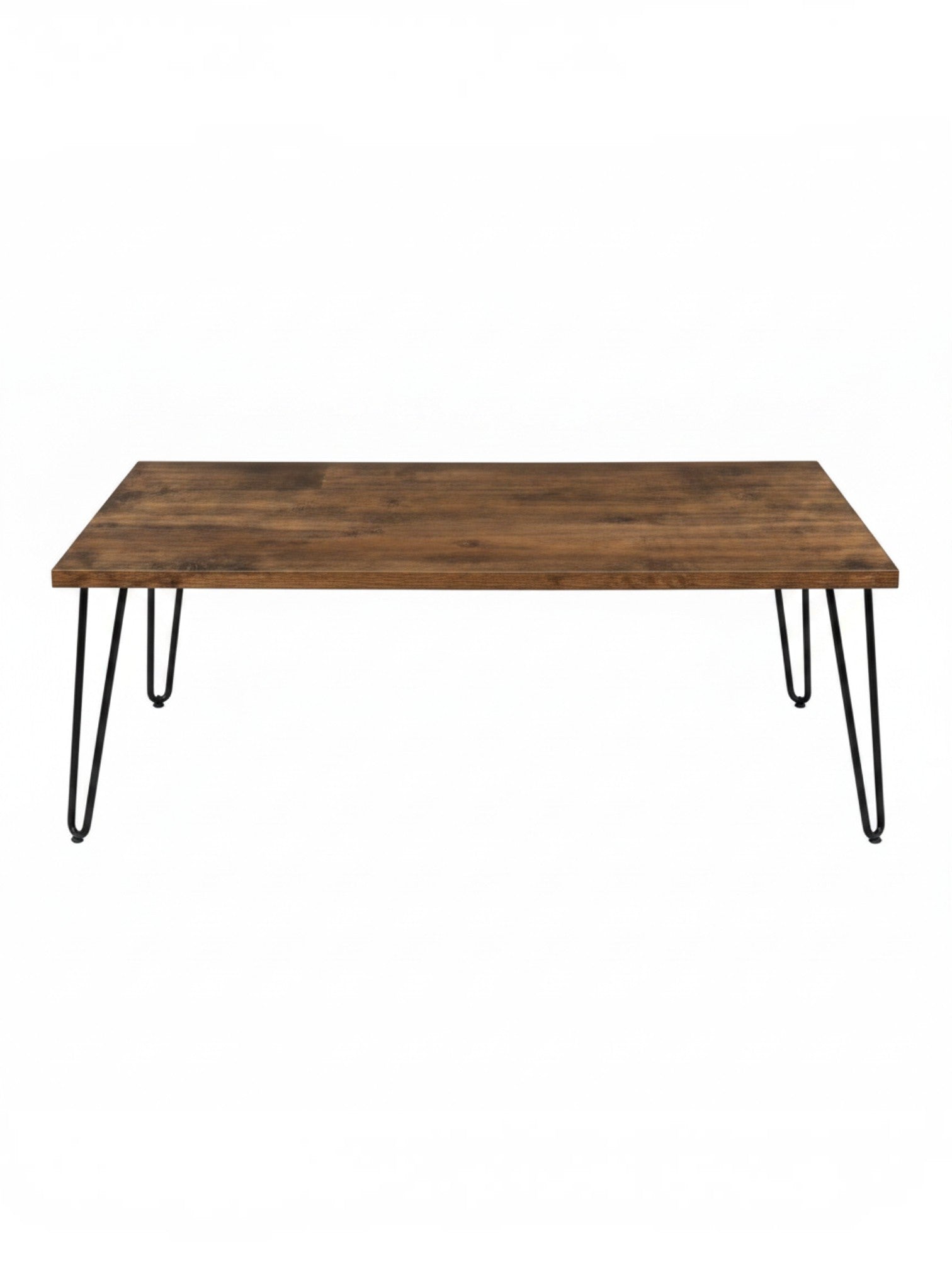 Table de salon rectangulaire TOCO Meubles Kellson avec plateau effet bois et pieds en métal noir style épingle