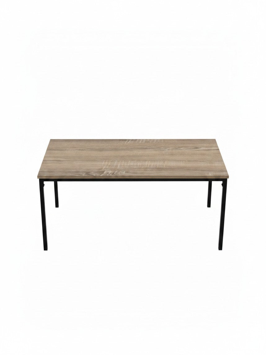 Table de salon Fiola TOCO Meubles rectangulaire avec plateau aspect bois et pieds fins en métal noir