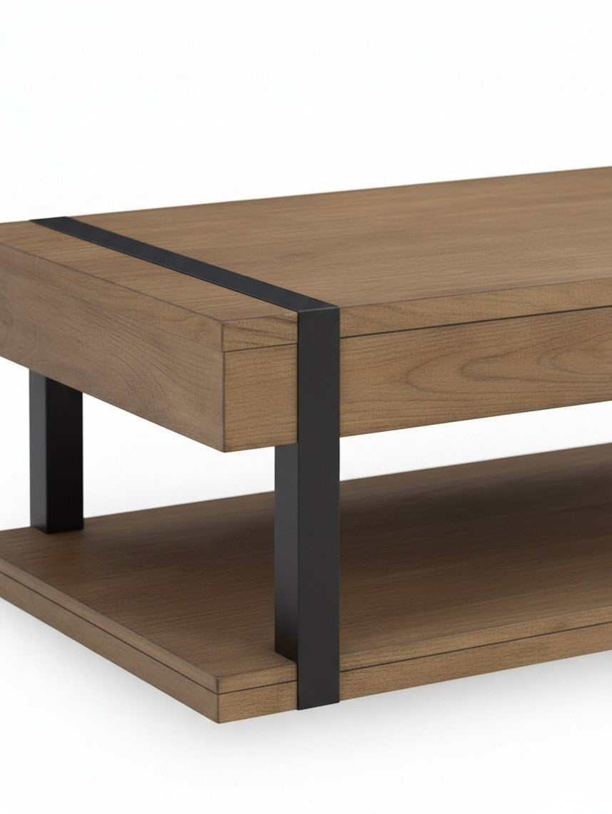 Table de salon TOCO Meubles Jorani en bois brun avec structure en métal noir moderne