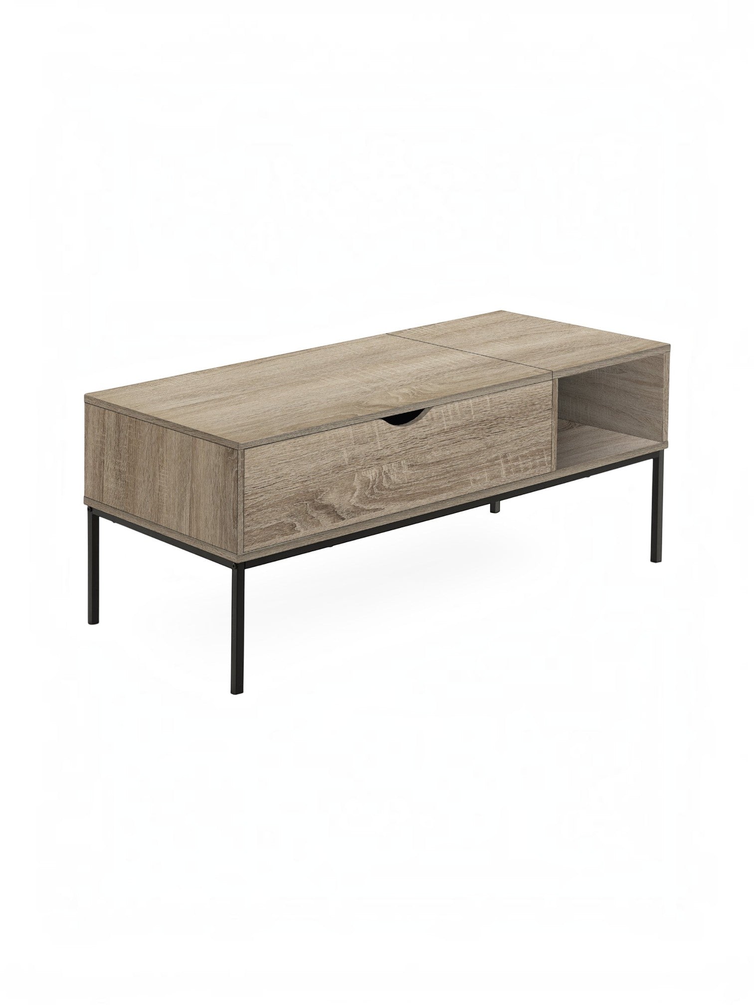 Table de salon Katia TOCO Meubles en bois clair avec tiroir et pieds en métal noir