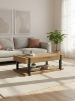 Table de salon TOCO Meubles Jorani en bois clair avec structure en métal noir et étagère de rangement inférieure