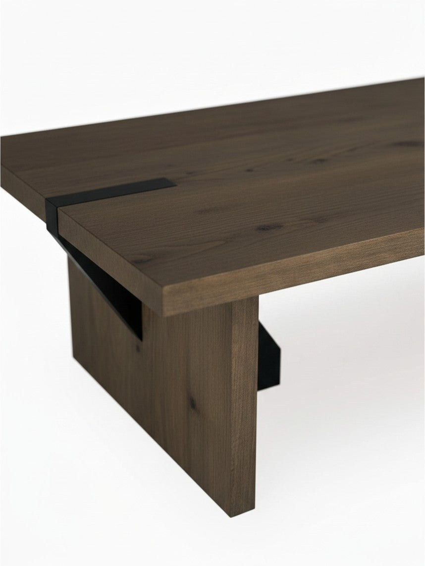Table de salon Kandi TOCO Meubles en bois brun avec détails en métal noir et design minimaliste moderne