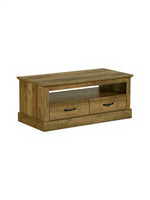 Table de salon Preston TOCO Meubles en bois rustique avec deux tiroirs et une étagère ouverte
