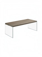 Table de salon Zaki TOCO Meubles avec plateau effet bois gris et pieds en verre trempé transparent