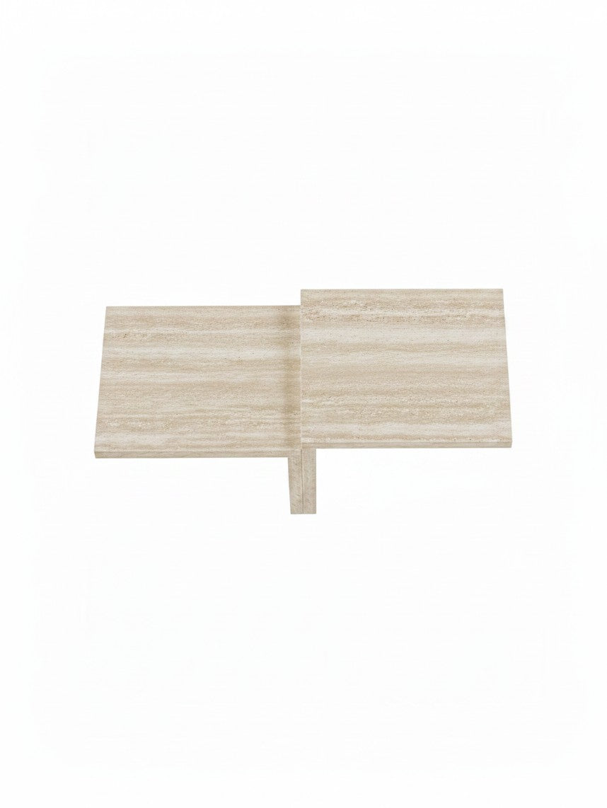 Table de salon Emy TOCO Meubles en travertin beige avec design moderne à deux niveaux vue de dessus