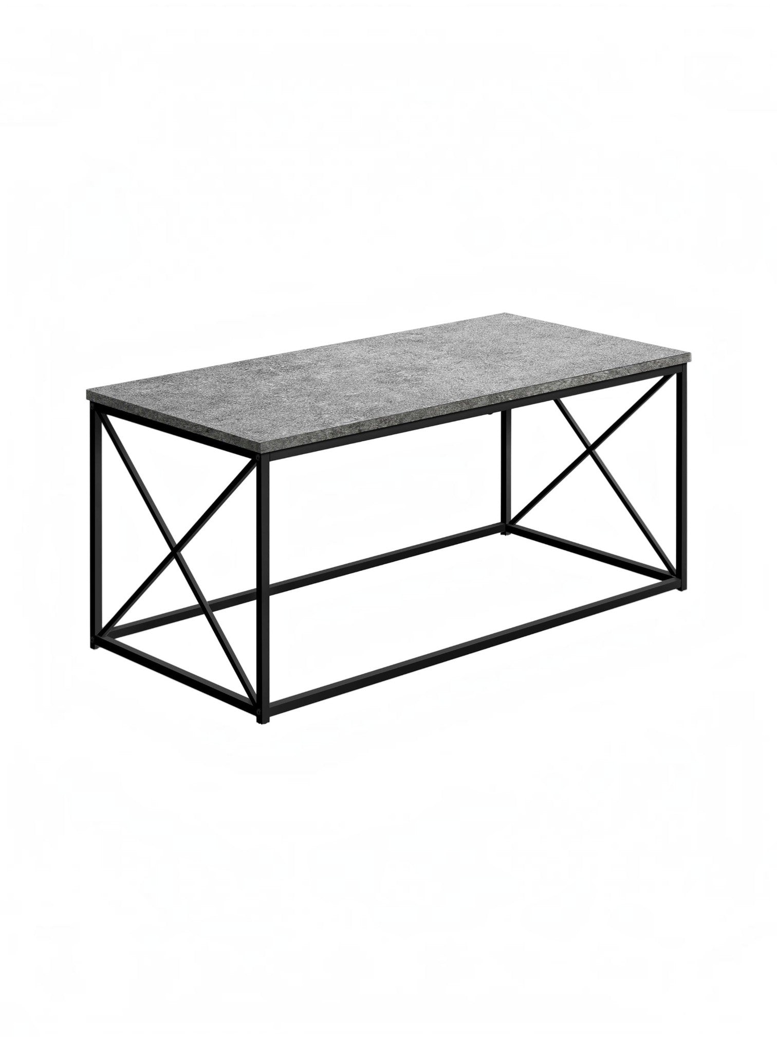 Table de salon Linda TOCO Meubles avec plateau gris effet pierre et structure rectangulaire en métal noir