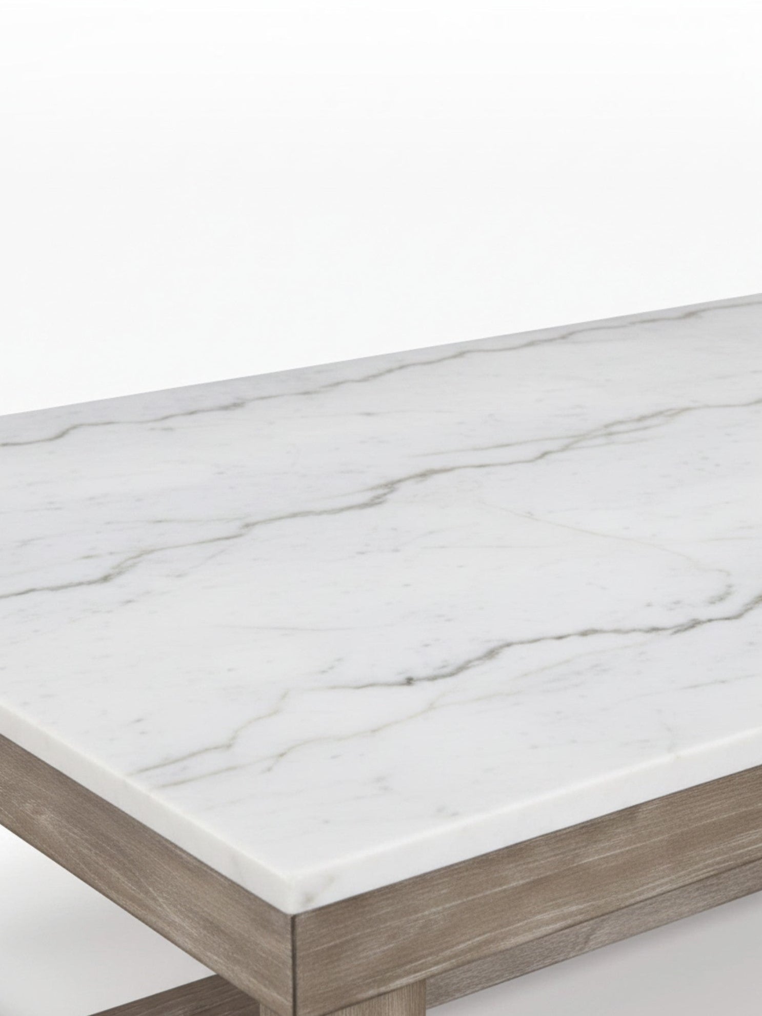 Table de salon rectangulaire TOCO Meubles avec plateau en marbre blanc veiné et base en bois brun