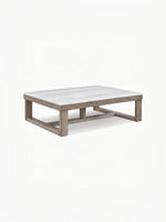 Table de salon rectangulaire TOCO Meubles avec plateau en marbre ivoire et base en bois brun