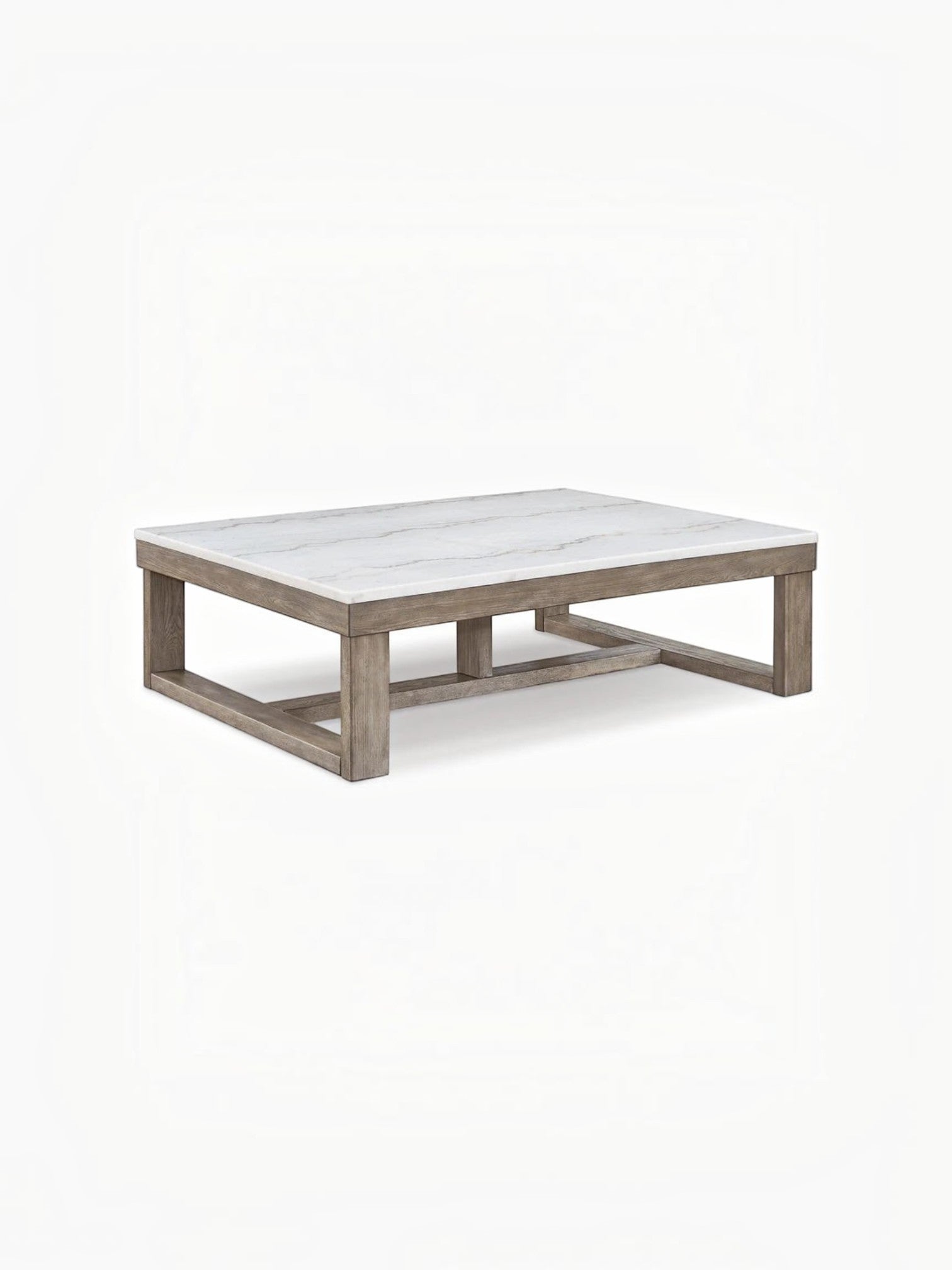 Table de salon rectangulaire TOCO Meubles avec plateau en marbre ivoire et base en bois brun