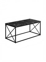 Table de salon Linda TOCO Meubles avec plateau effet marbre noir et structure en métal noir croisée