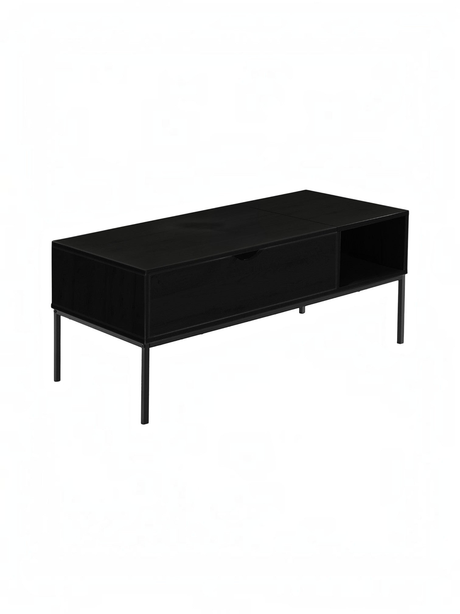 Table de salon Katia TOCO Meubles noire rectangulaire avec tiroir de rangement et pieds en métal fin