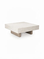 Table de salon carrée TOCO Meubles avec plateau effet pierre beige et base en bois massif
