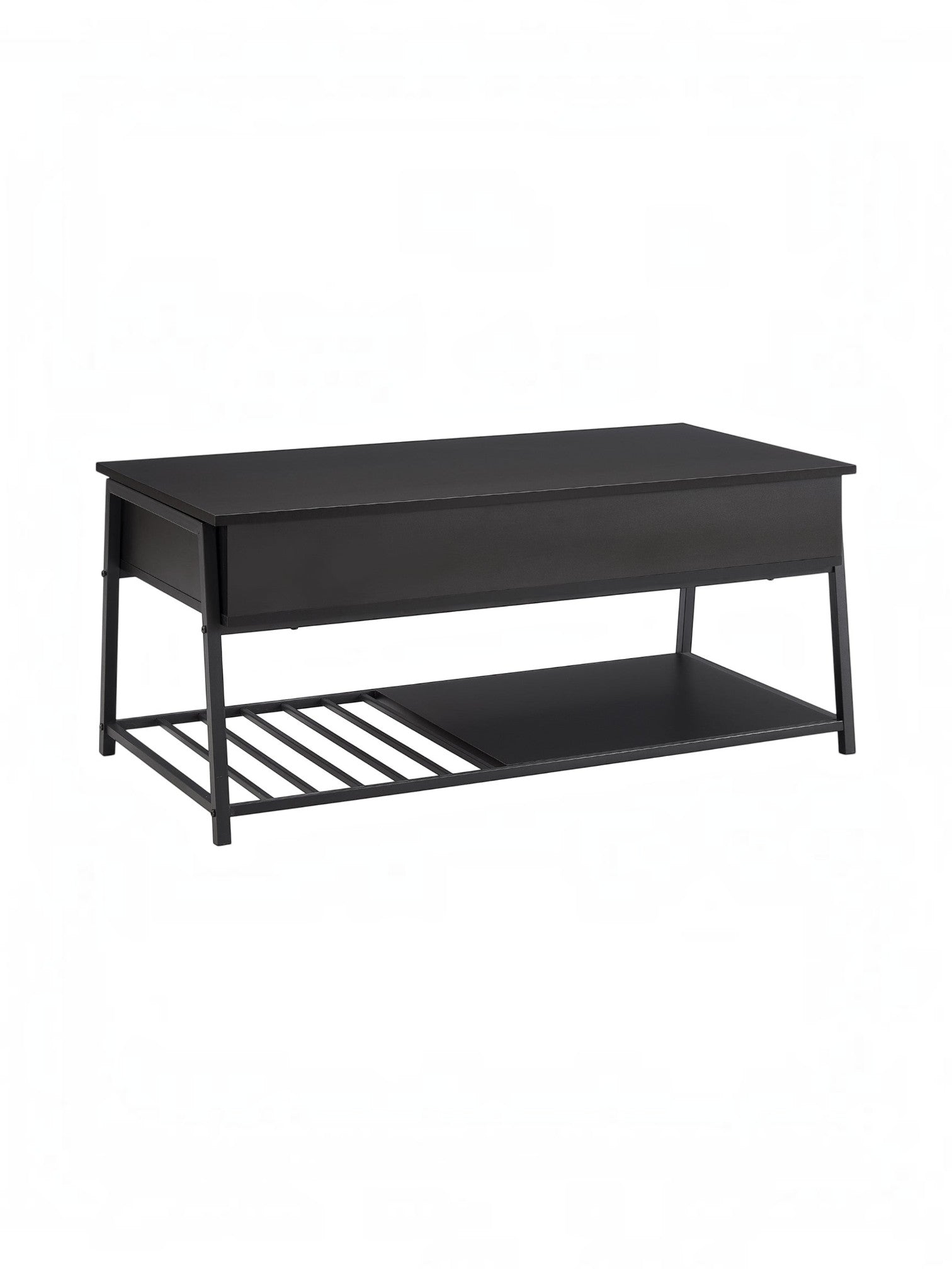 Table de salon Rania TOCO Meubles noire avec plateau relevable et étagère de rangement inférieure en métal