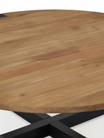 Table de salon ronde Annie par TOCO Meubles avec plateau en bois naturel et base croisée en métal noir