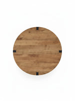 Table de salon ronde Annie par TOCO Meubles en bois brun avec des détails noirs, vue de dessus