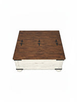 Table de salon TOCO Meubles Vendo style rustique avec plateau en bois brun et base blanche avec rangement