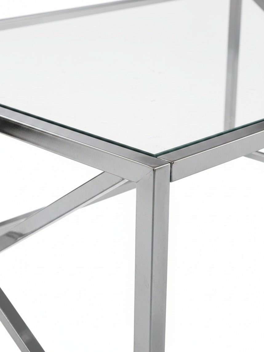 Table de salon Minata TOCO Meubles avec plateau en verre trempé et structure métallique chromée moderne
