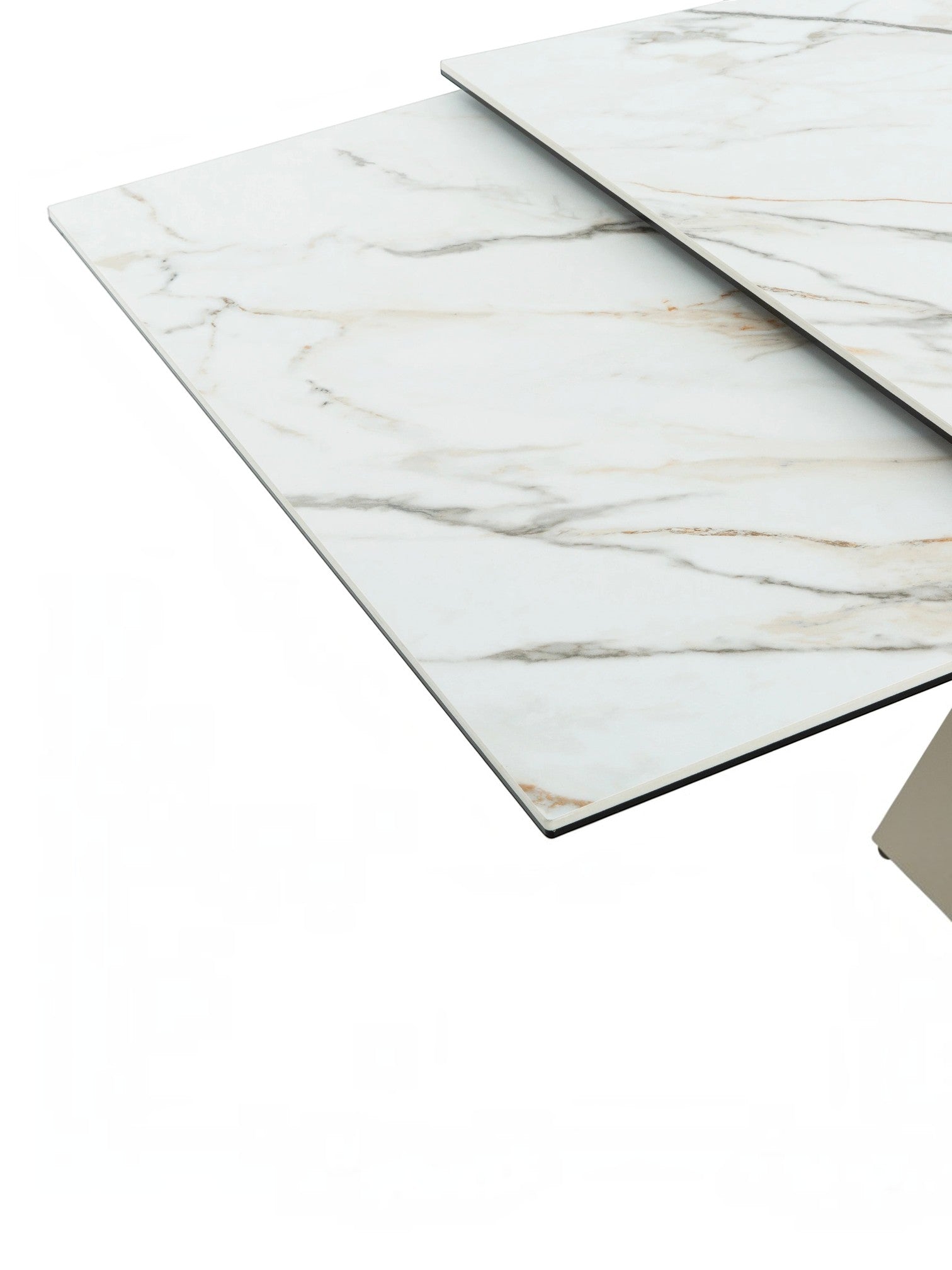 Table de salle à manger Sinastra TOCO Meubles avec plateau effet marbre blanc et piètement kaki mat
