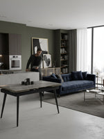 Table de salle à manger Studio TOCO Meubles grise extensible en pierre frittée avec pieds noirs inclinés