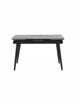 Table de salle à manger Studio TOCO Meubles en pierre frittée grise extensible avec pieds noirs inclinés