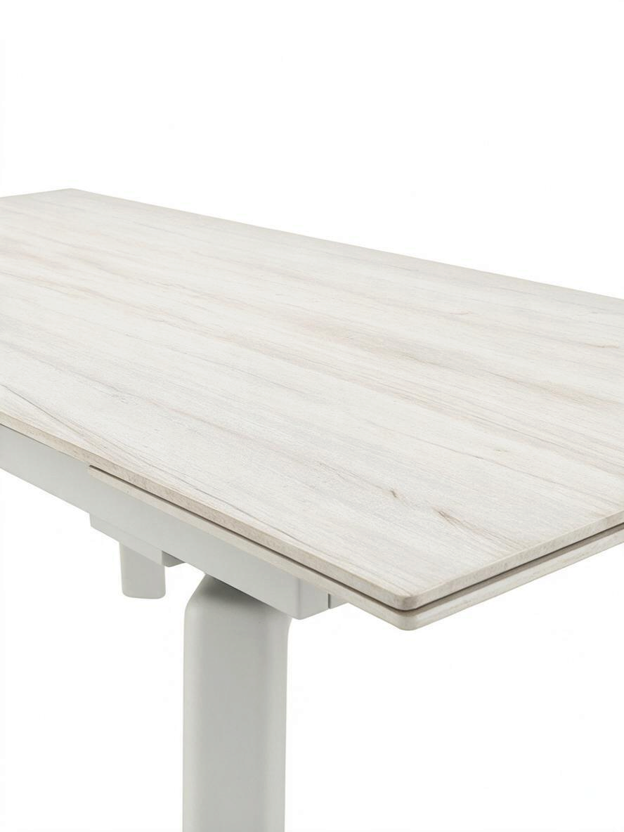 Table de salle à manger extensible TOCO Meubles Geraldo avec plateau en pierre frittée fini travertin et base crème