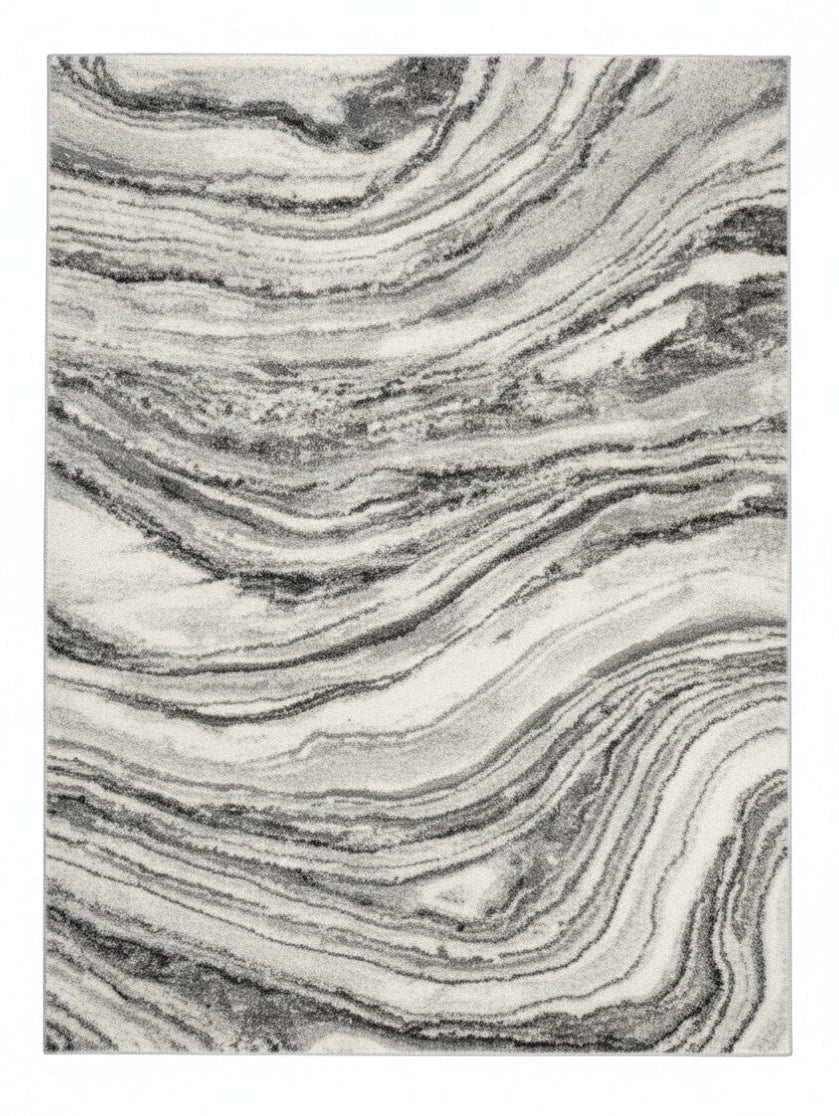 Tapis Wysdale TOCO Meubles à motif agate gris et blanc avec effet texturé haut-bas pour salon contemporain