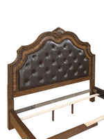 Tête de lit TOCO Meubles Émile en bois brun foncé avec similicuir capitonné et moulures sculptées traditionnelles
