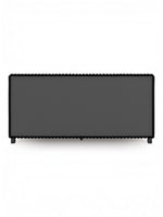 Tête de lit TOCO Meubles Chloe en tissu gris texturé avec bordure décorative noire sur fond blanc