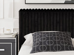 Tête de lit TOCO Meubles Chloe noire en fausse fourrure texturée avec bordure festonnée, style contemporain.