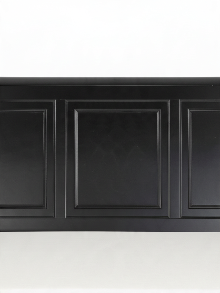 Tête de lit TOCO Meubles Margaux en bois noir au fini usé avec moulures décoratives de style transitionnel