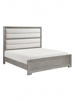 Très grand lit Arthur par TOCO Meubles avec tête de lit rembourrée en tissu et cadre en placage de chêne gris