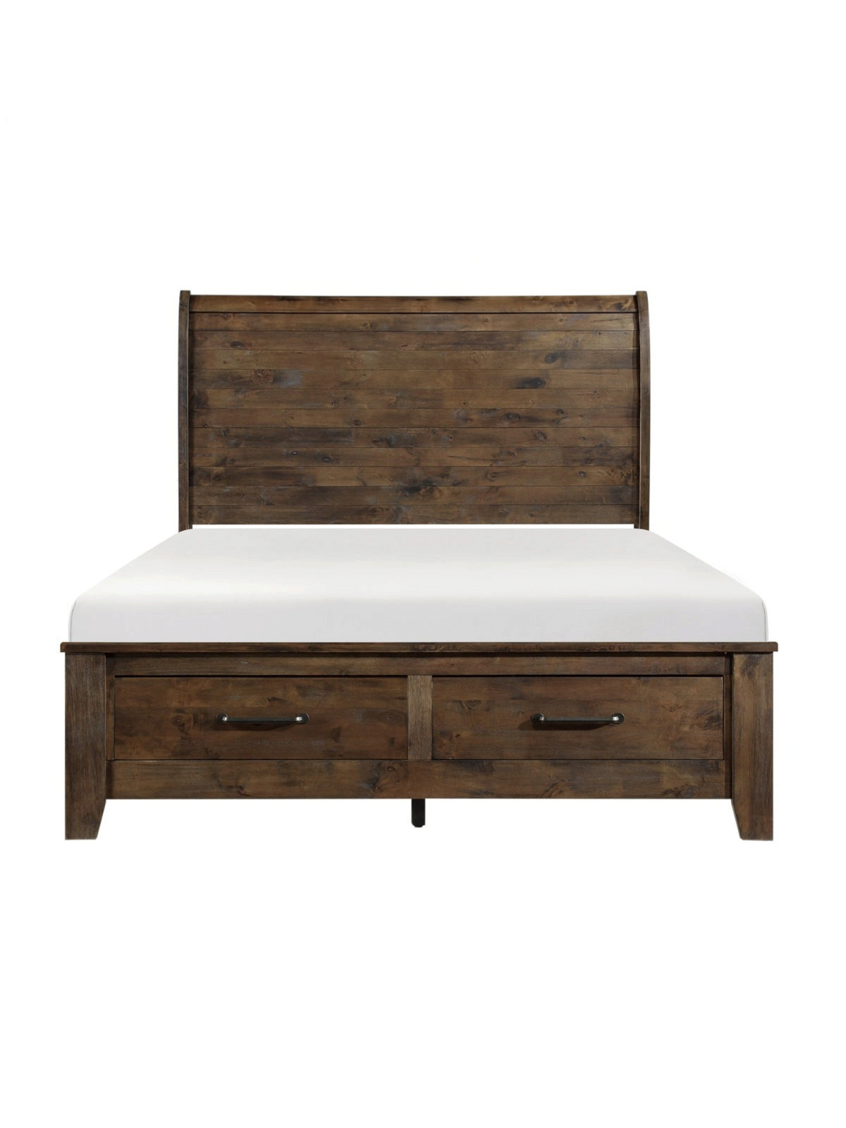 Très grand lit TOCO Meubles Jules en bois d'hévéa brun bruni avec deux tiroirs de rangement au pied de lit