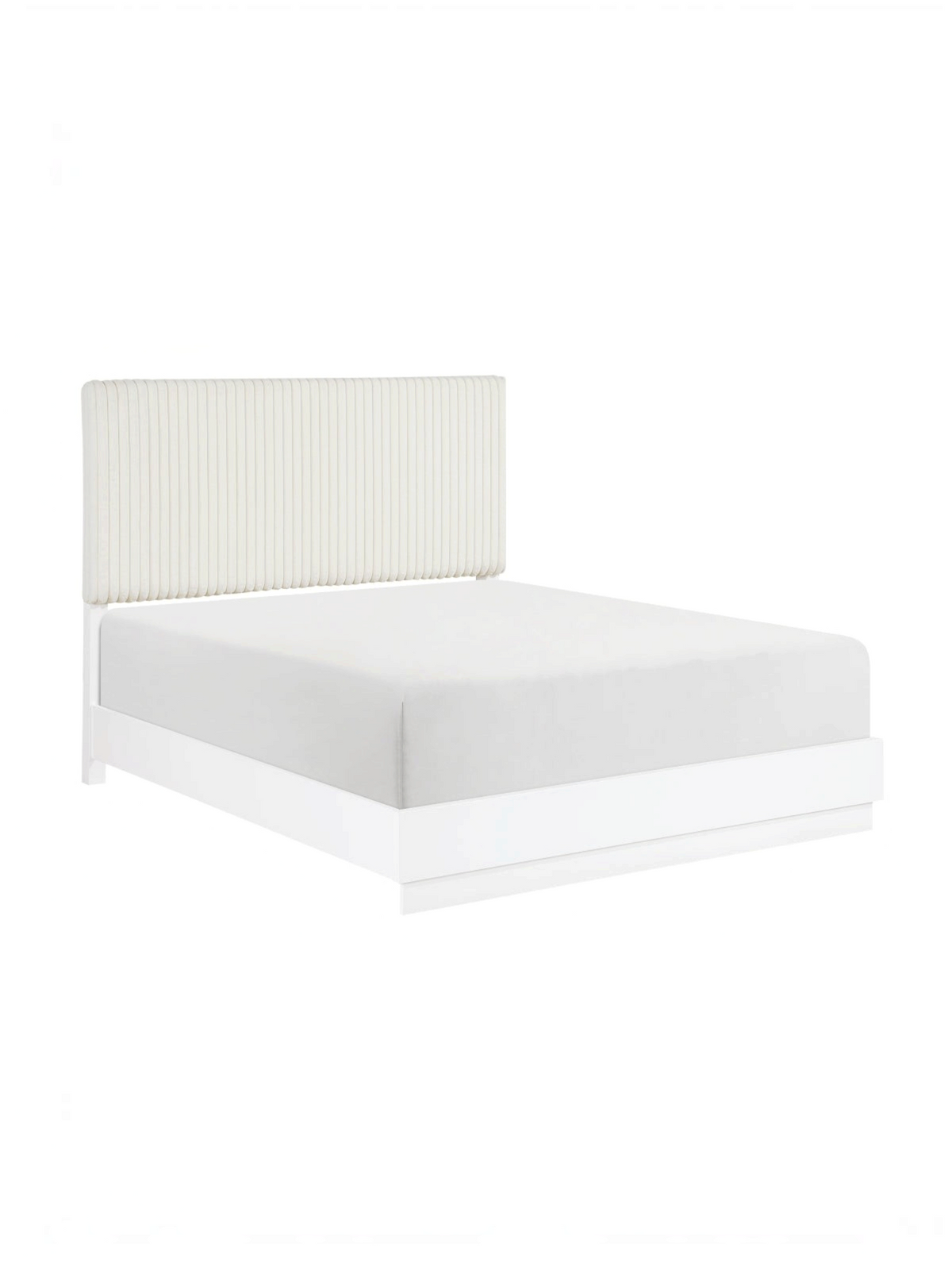 Très grand lit TOCO Meubles Céleste avec tête de lit en fausse fourrure crème capitonnée et cadre blanc perle